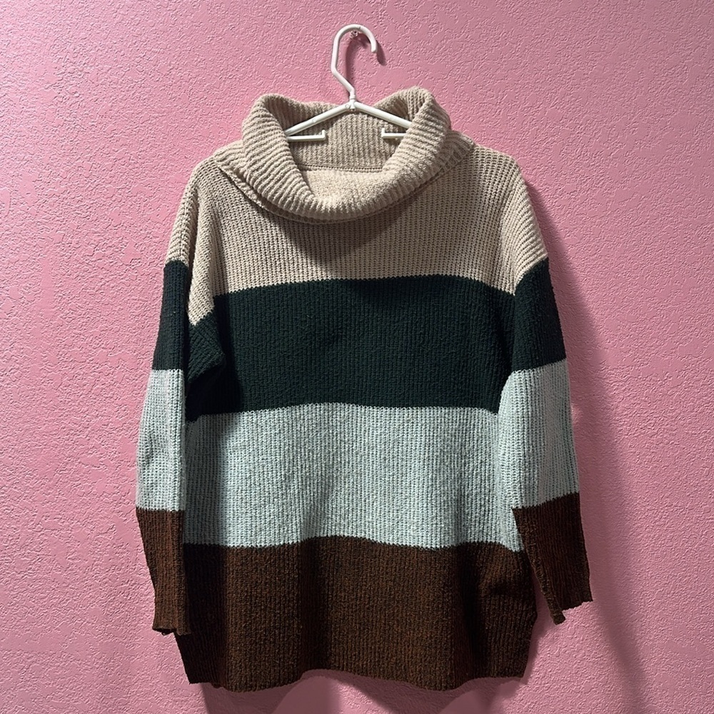 STACCATO Cowl Neck Color Block Size Small
